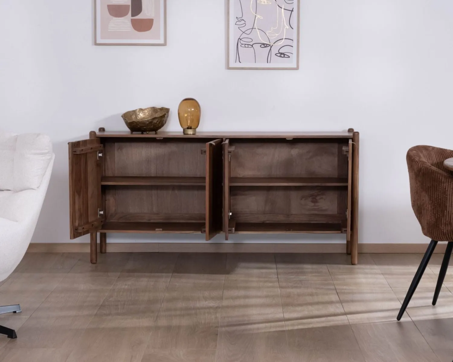 Meuble House Buffet en acacia massif "Yona" 4 portes design épuré Discount