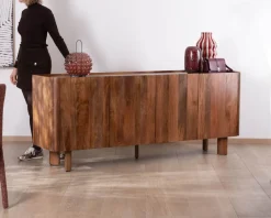 Meuble House Buffet enfilade 4 portes 200 cm en manguier massif foncé 