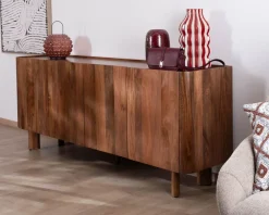 Meuble House Buffet enfilade 4 portes 200 cm en manguier massif foncé 