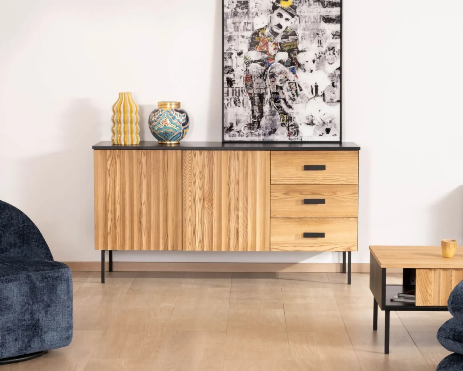 Meuble House Buffet en frêne massif style newtro "Sydney" 160 cm