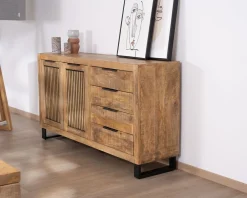 Meuble House Buffet en manguier avec décor strié noir réversible 