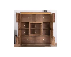 Meuble House Buffet haut avec éclairage LED en acacia massif et placage pierre