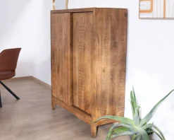 Meuble House Buffet haut 2 portes coulissantes en manguier massif