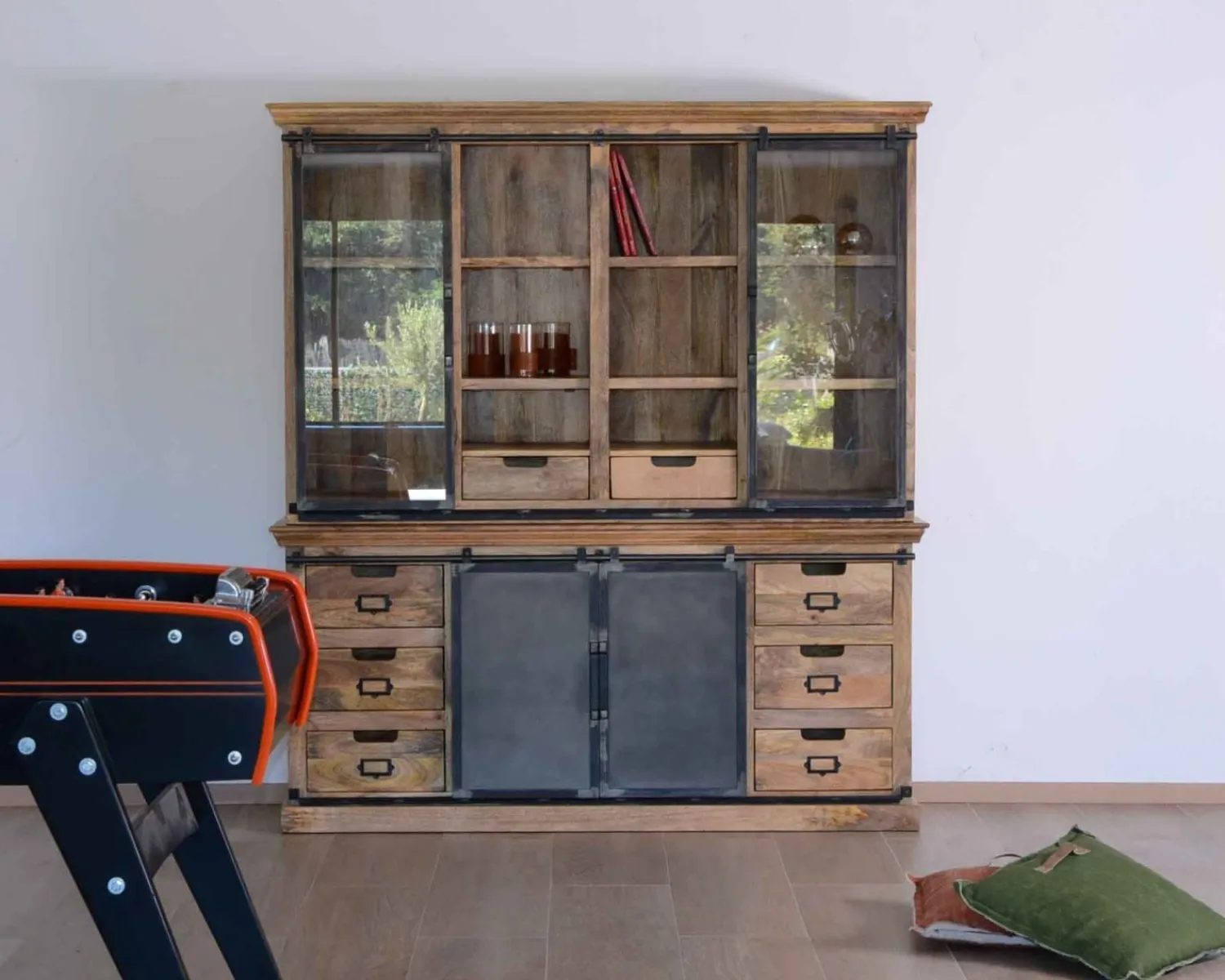 Meuble House Buffet haut style atelier portes coulissantes métal bois massif "Haden" Clearance