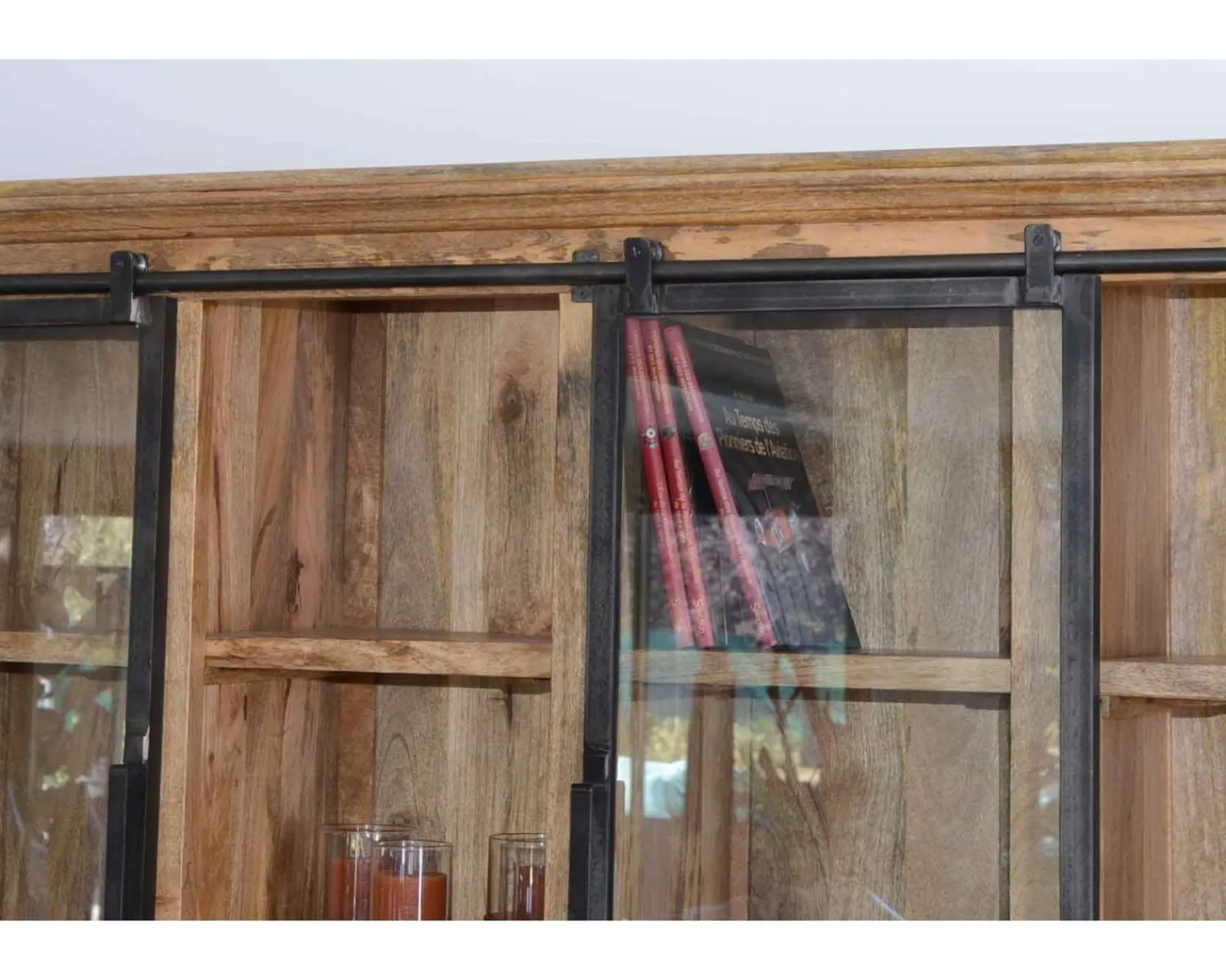 Meuble House Buffet haut style atelier portes coulissantes métal bois massif "Haden" Clearance