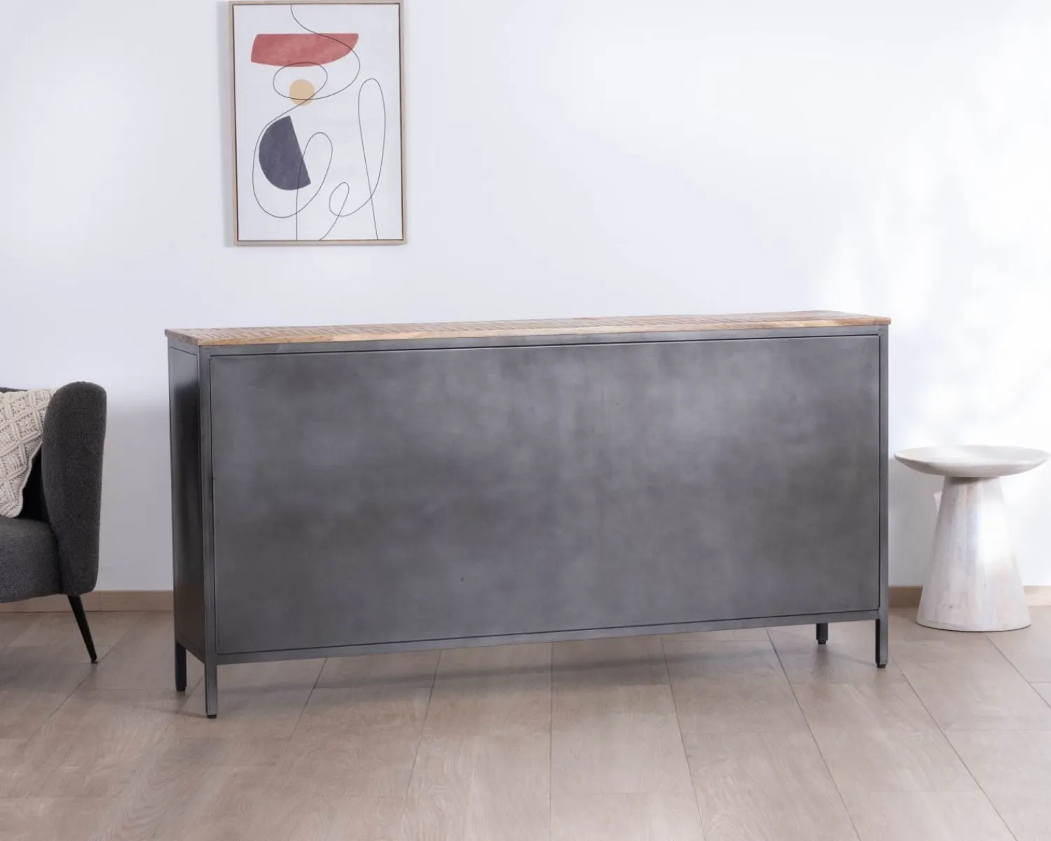 Meuble House Buffet industriel vitré en métal et bois exotique 180 cm "Dowtoun" Outlet