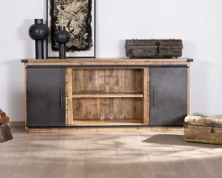 Meuble House Buffet métal et bois 200cm portes coulissantes "Caractère" New