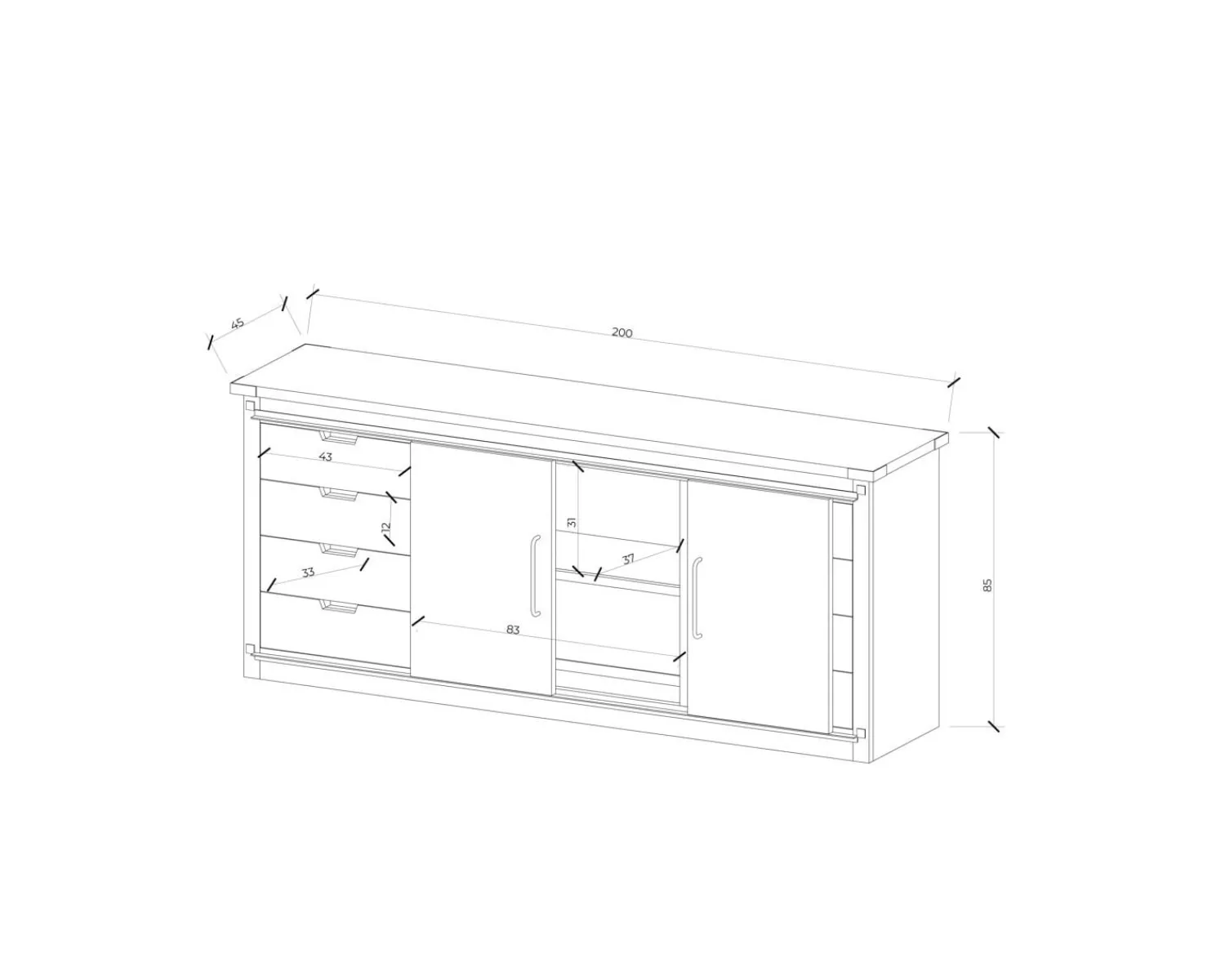 Meuble House Buffet métal et bois 200cm portes coulissantes "Caractère" New