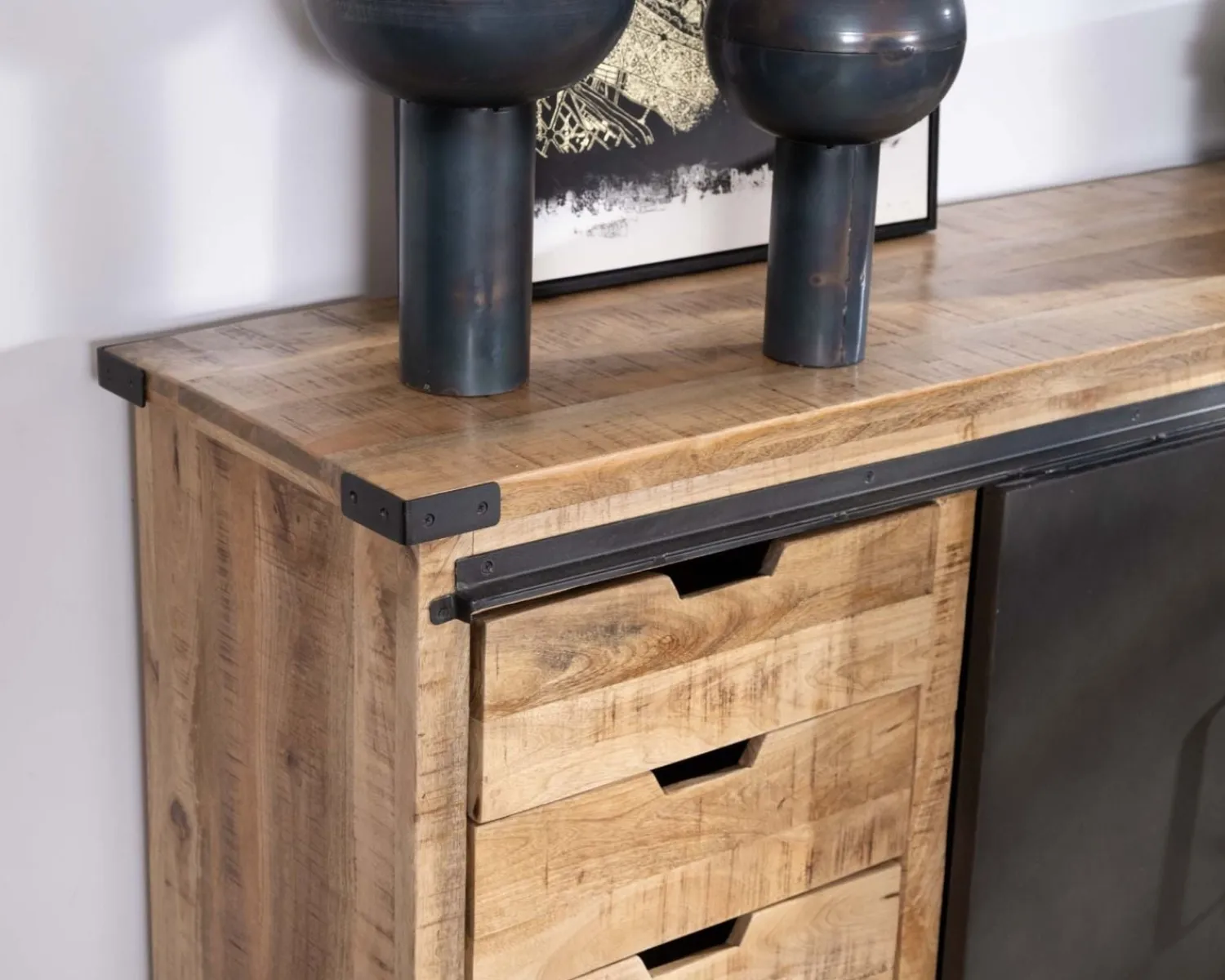 Meuble House Buffet métal et bois 200cm portes coulissantes "Caractère" New