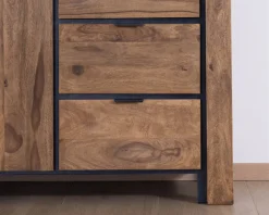 Meuble House Buffet multi-rangements avec étagères en verre "Enoa" en palissandre et acacia 200 cm Hot