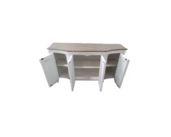 Meuble House Buffet 4 portes blanc cassé vieilli plateau bois
