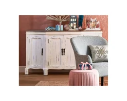 Meuble House Buffet 4 portes blanc cassé vieilli plateau bois