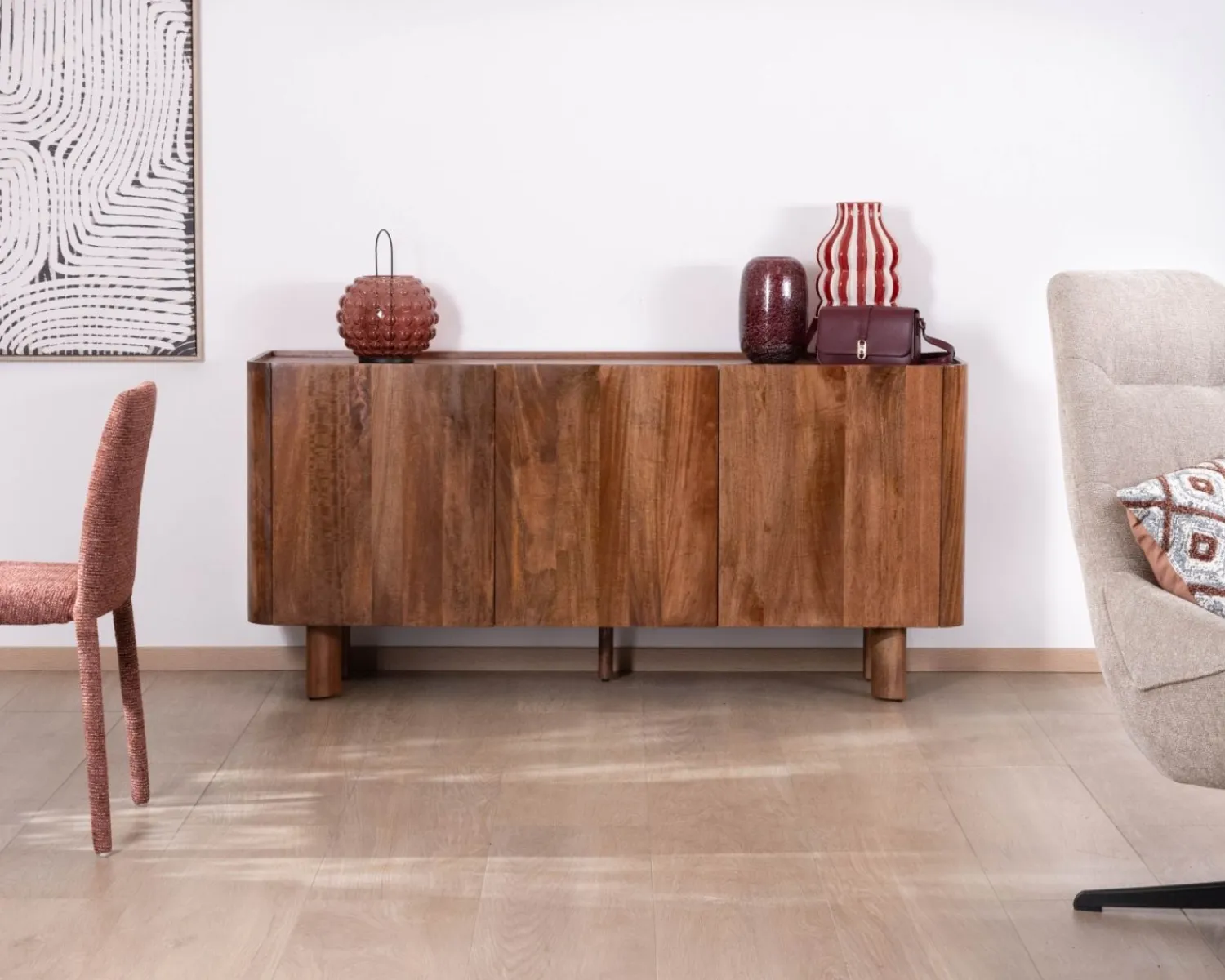 Meuble House Buffet 3 portes 170 cm en manguier massif "Malaké" design organique contemporain Best