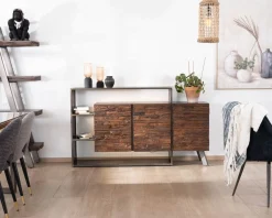 Meuble House Buffet 3 portes design déstructuré en bois et métal