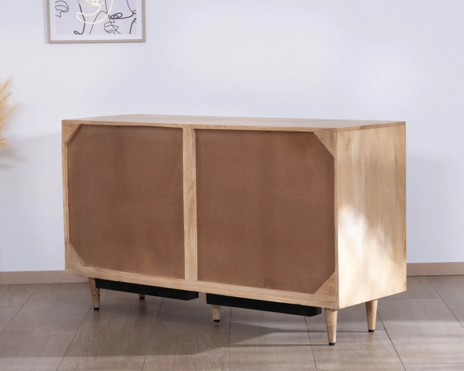 Meuble House Buffet 3 portes en manguier massif façades cannelées "Lanora" Style Japandi contemporain Online