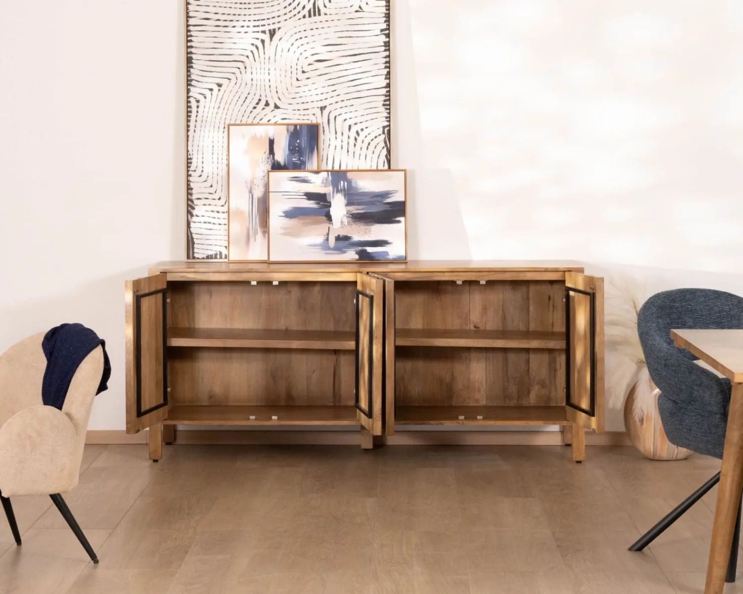 Meuble House Buffet 4 portes esprit zen en manguier massif naturel 4 portes « Sicaly » 180 cm Online