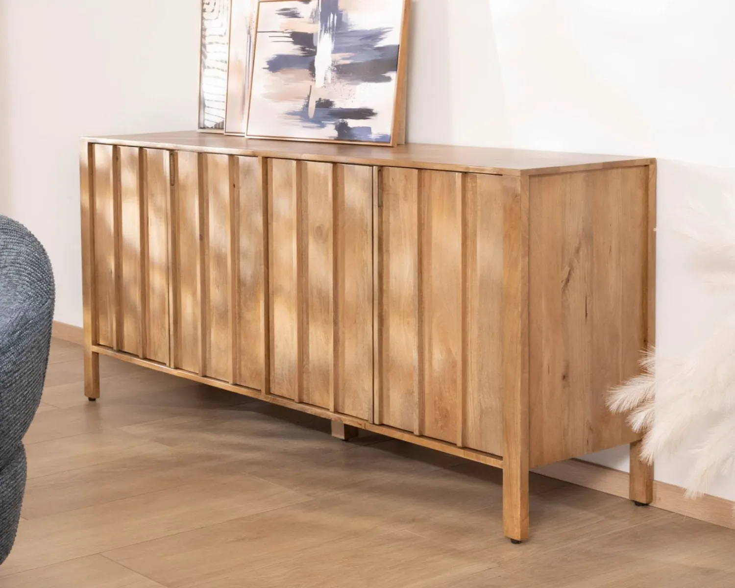 Meuble House Buffet 4 portes esprit zen en manguier massif naturel 4 portes « Sicaly » 180 cm Online