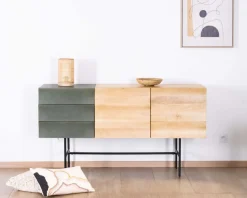 Meuble House Buffet 3 portes japandi bicolore bois et métal 