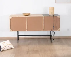 Meuble House Buffet 3 portes japandi bicolore bois et métal 