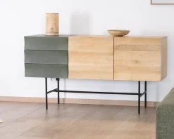 Meuble House Buffet 3 portes japandi bicolore bois et métal 