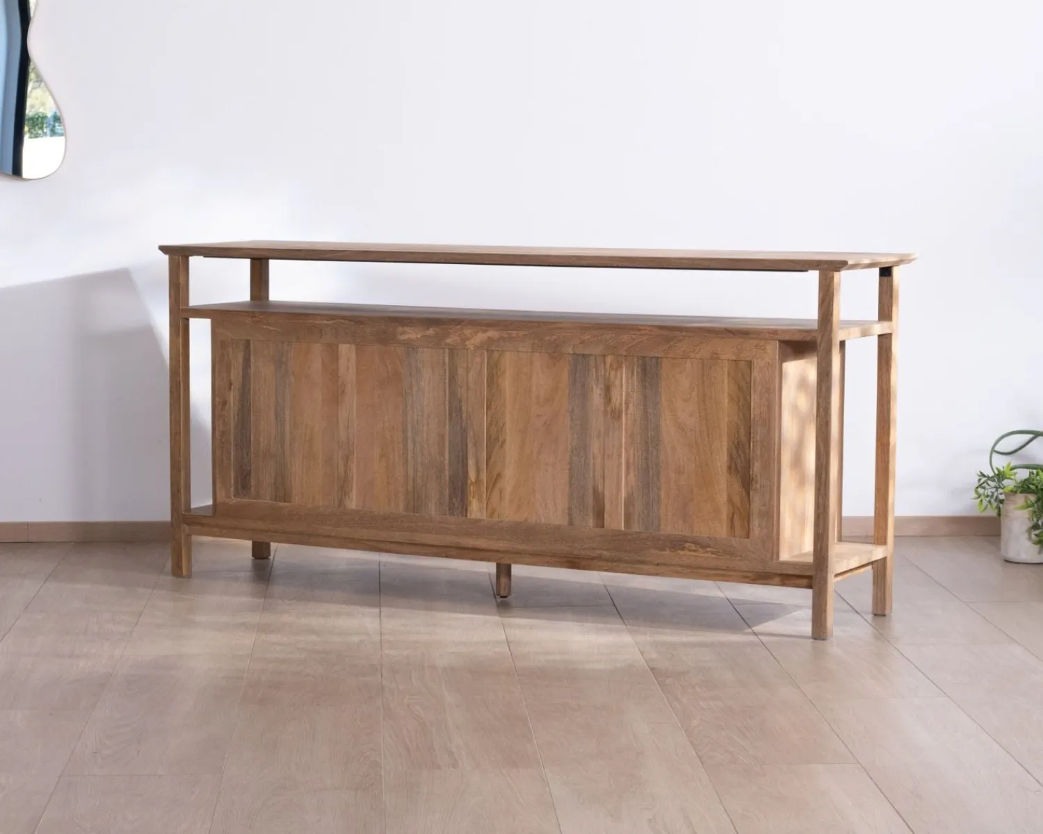 Meuble House Buffet 4 portes style Japandi en manguier massif "Haya" 200 cm Outlet