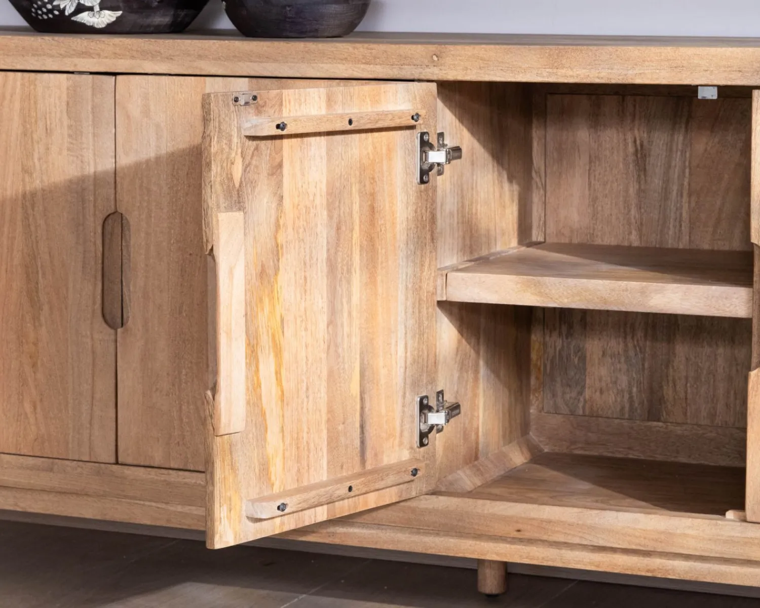 Meuble House Buffet 4 portes style Japandi en manguier massif "Haya" 200 cm Outlet