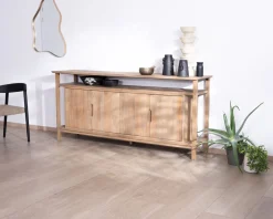Meuble House Buffet 4 portes style Japandi en manguier massif