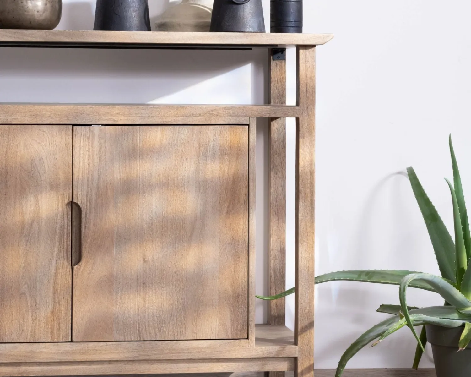 Meuble House Buffet 4 portes style Japandi en manguier massif "Haya" 200 cm Outlet