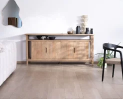 Meuble House Buffet 4 portes style Japandi en manguier massif
