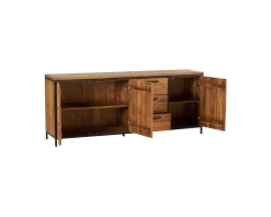 Meuble House Buffet 3 portes 3 tiroirs en teck massif et métal 195 cm "Roster" Best