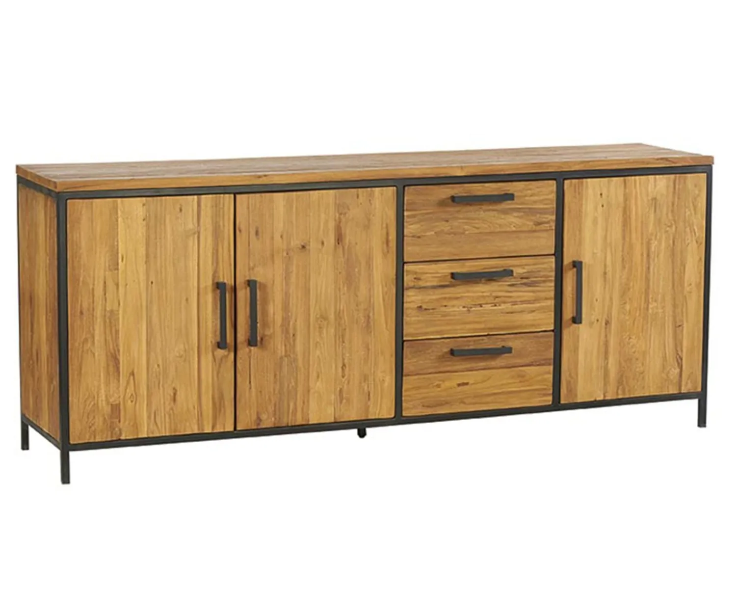 Meuble House Buffet 3 portes 3 tiroirs en teck massif et métal 195 cm "Roster" Best