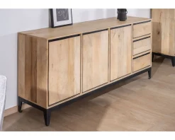 Meuble House Buffet épuré bicolore en manguier naturel et noir 180 cm "Bocca" 3 portes et tiroirs Discount