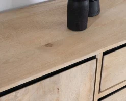 Meuble House Buffet épuré bicolore en manguier naturel et noir 180 cm "Bocca" 3 portes et tiroirs Discount