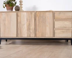 Meuble House Buffet épuré en manguier massif 180 cm 3 portes et tiroirs "Gola" Sale