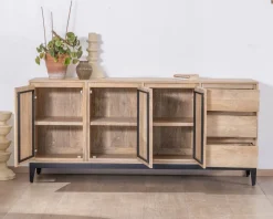 Meuble House Buffet épuré en manguier massif 180 cm 3 portes et tiroirs