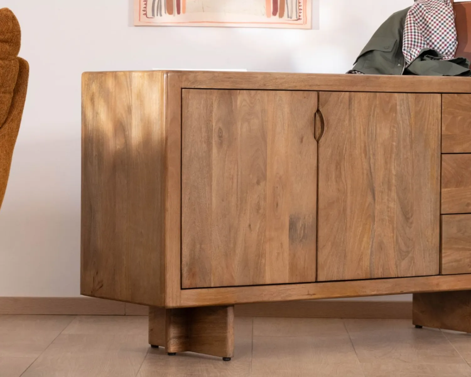 Meuble House Buffet rétro en manguier massif avec tiroirs finition naturelle "Odely" 150 cm New