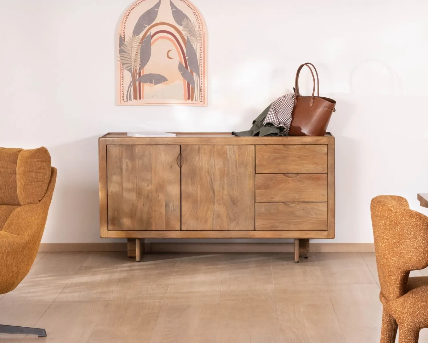 Meuble House Buffet rétro en manguier massif avec tiroirs finition naturelle "Odely" 150 cm New