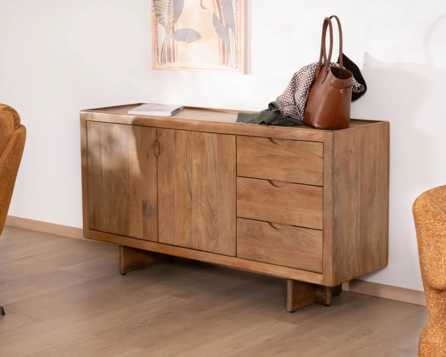 Meuble House Buffet rétro en manguier massif avec tiroirs finition naturelle "Odely" 150 cm New