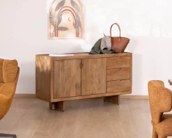 Meuble House Buffet rétro en manguier massif avec tiroirs finition naturelle