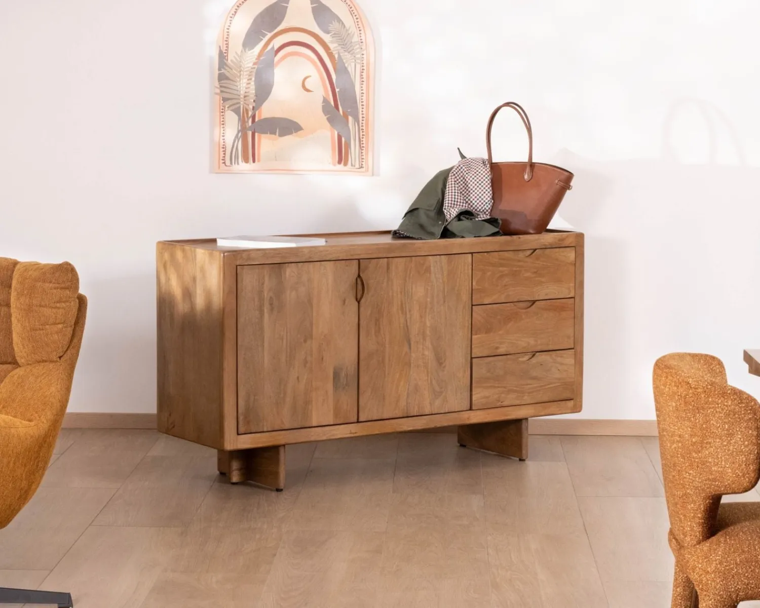 Meuble House Buffet rétro en manguier massif avec tiroirs finition naturelle "Odely" 150 cm New