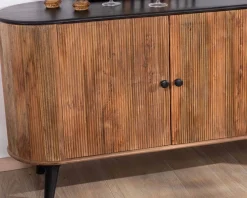 Meuble House Buffet rétro 3 portes en acacia massif plateau et pieds noirs 