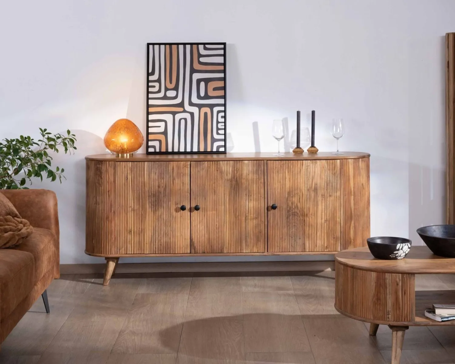 Meuble House Buffet rétro 3 portes en acacia massif "Boomer" 175 cm Best