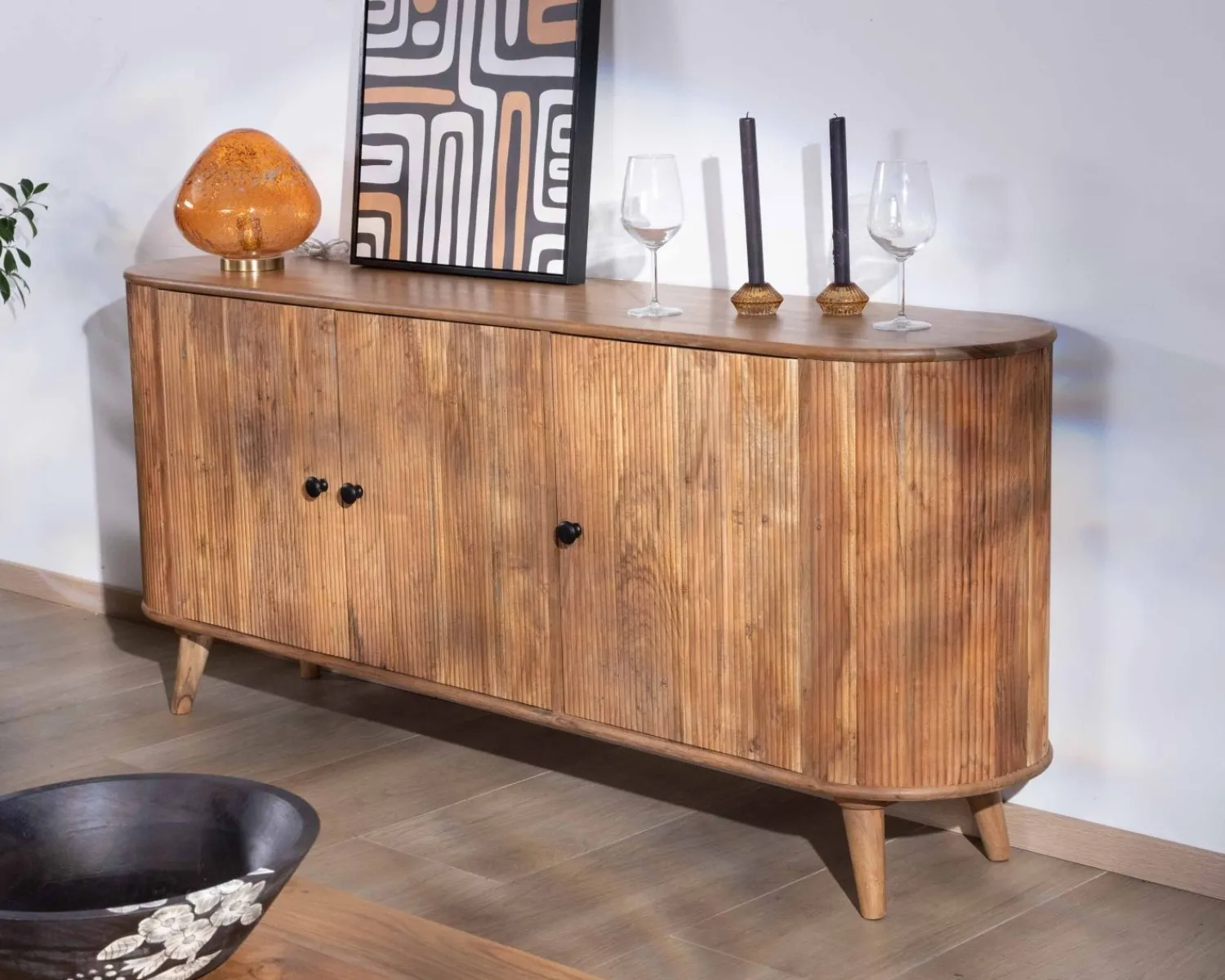Meuble House Buffet rétro 3 portes en acacia massif "Boomer" 175 cm Best