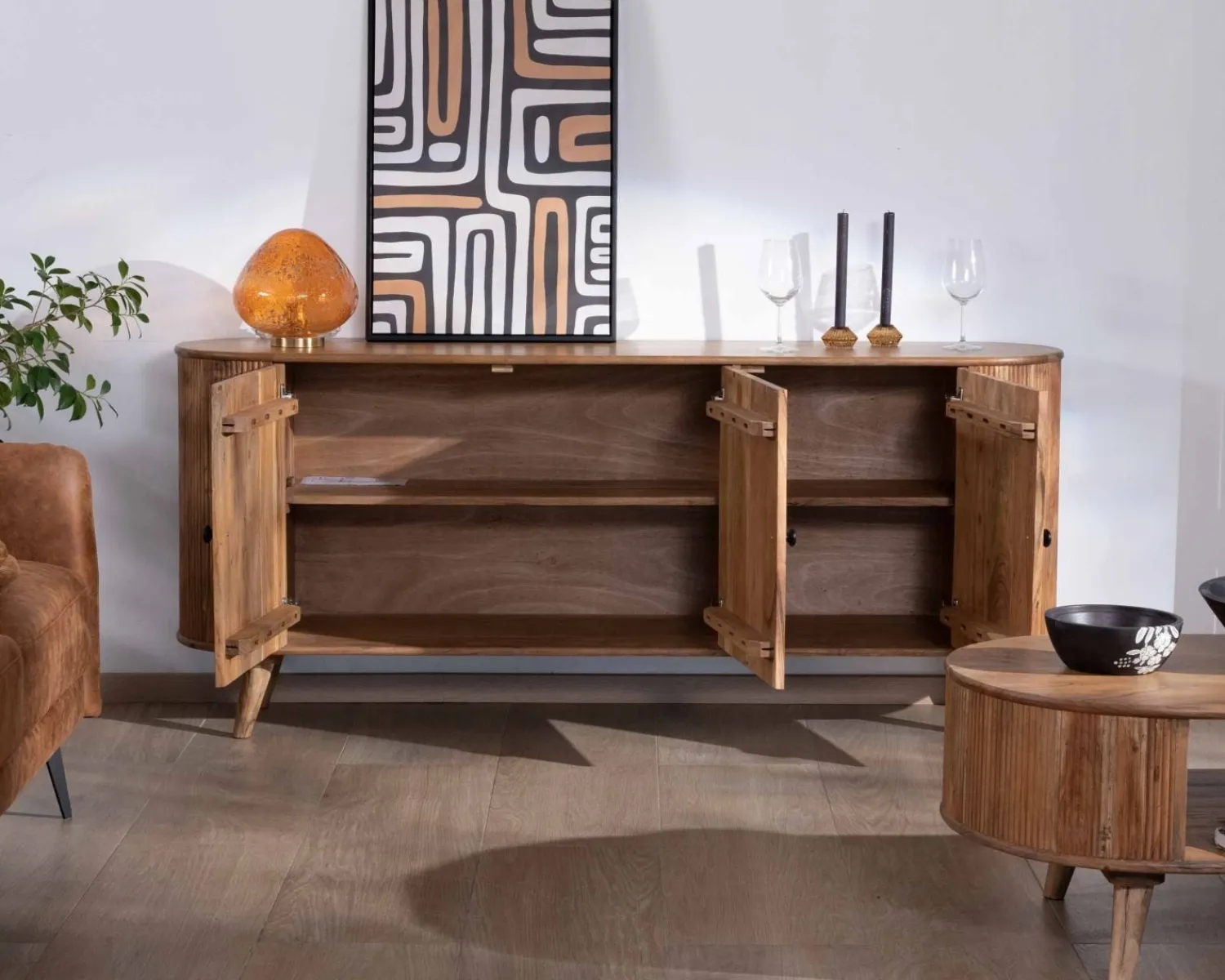 Meuble House Buffet rétro 3 portes en acacia massif "Boomer" 175 cm Best
