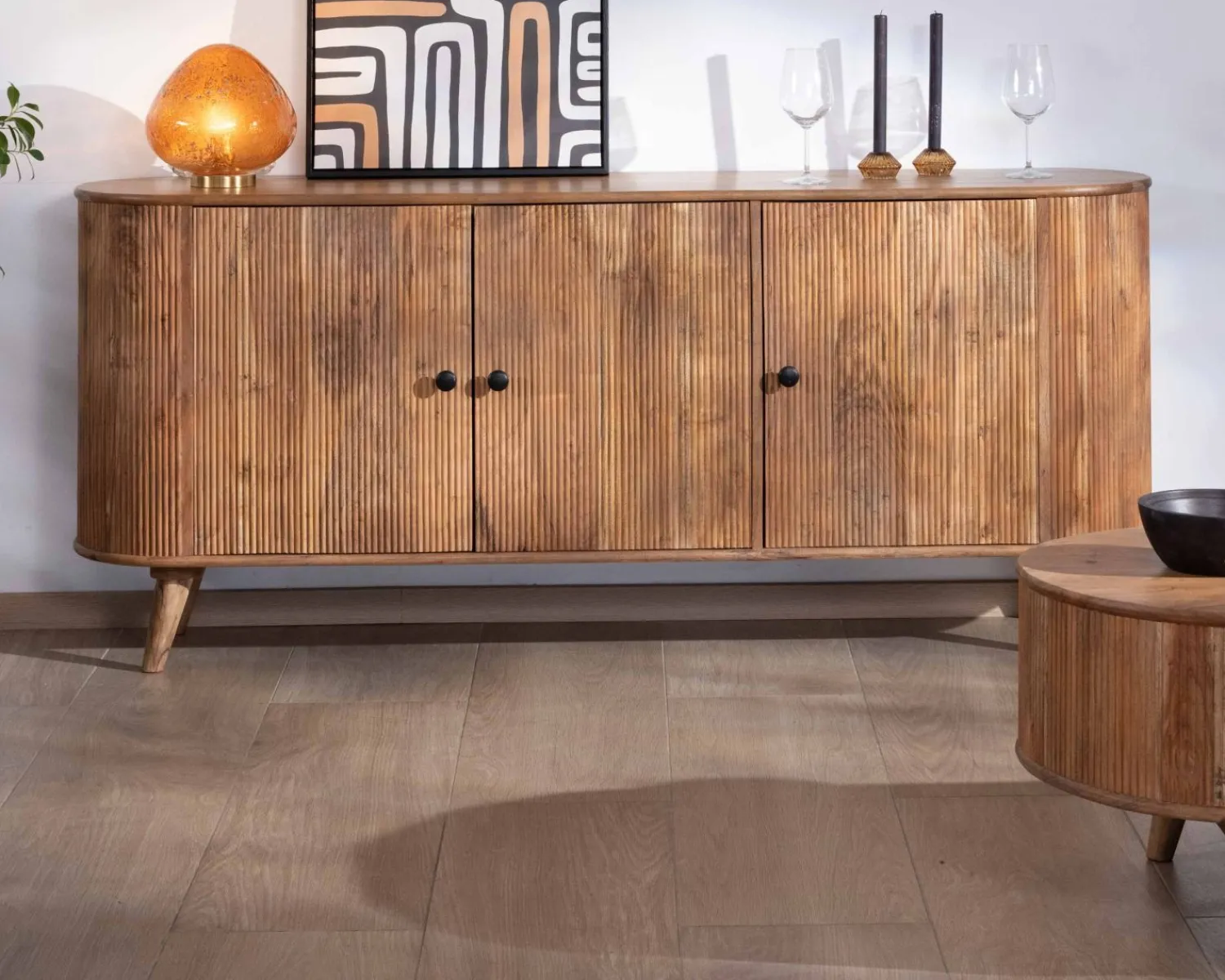 Meuble House Buffet rétro 3 portes en acacia massif "Boomer" 175 cm Best