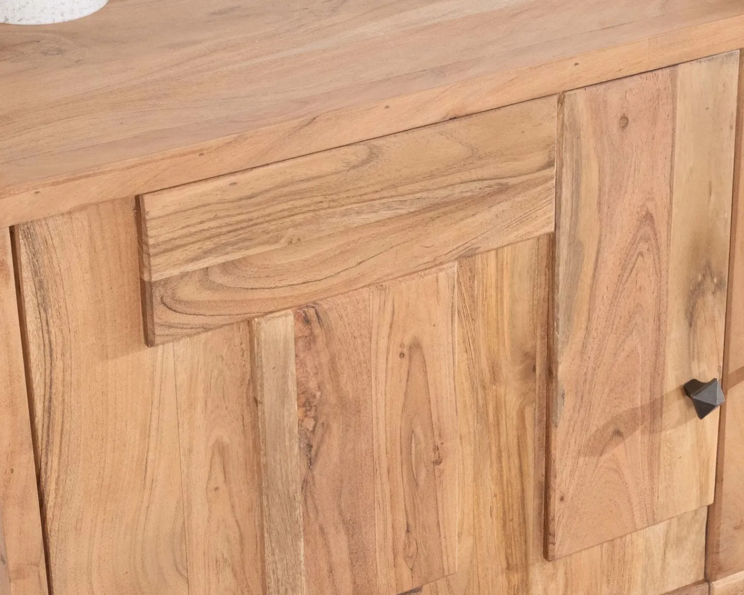 Meuble House Buffet rétro 2 portes façades à empiècements en acacia "Puzzle" 120 cm Best