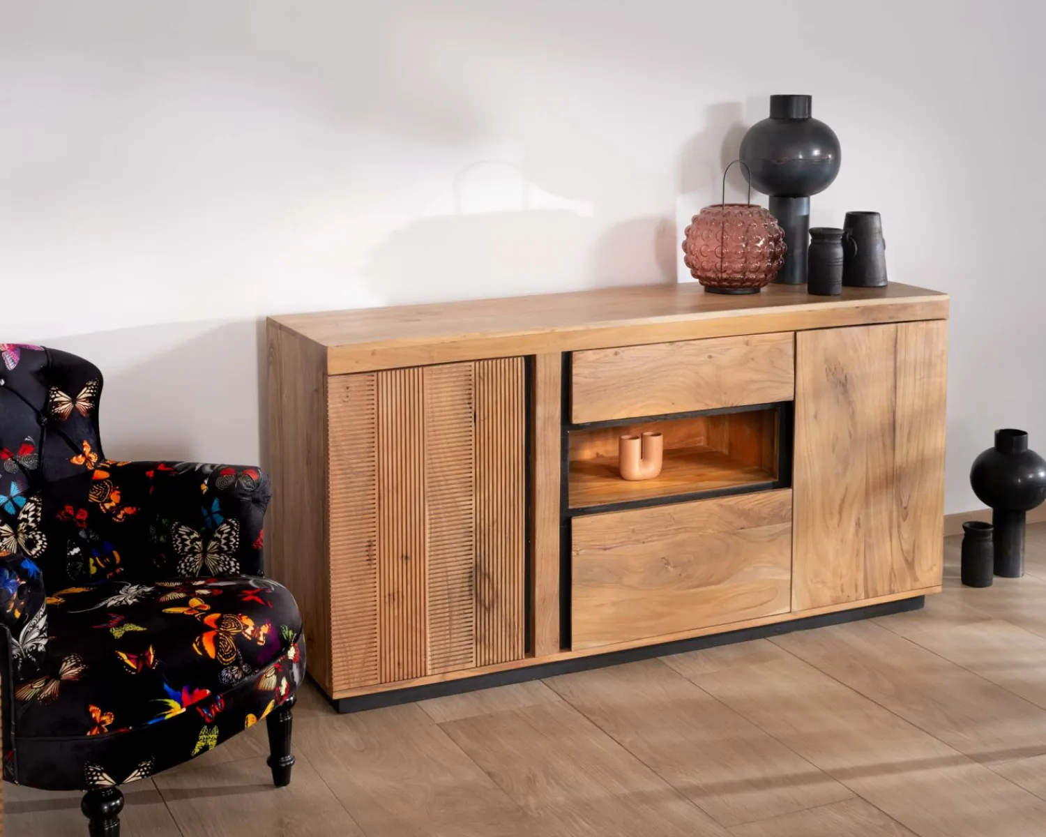 Meuble House Buffet ultra contemporain avec niche éclairage LED "Lumino" Discount
