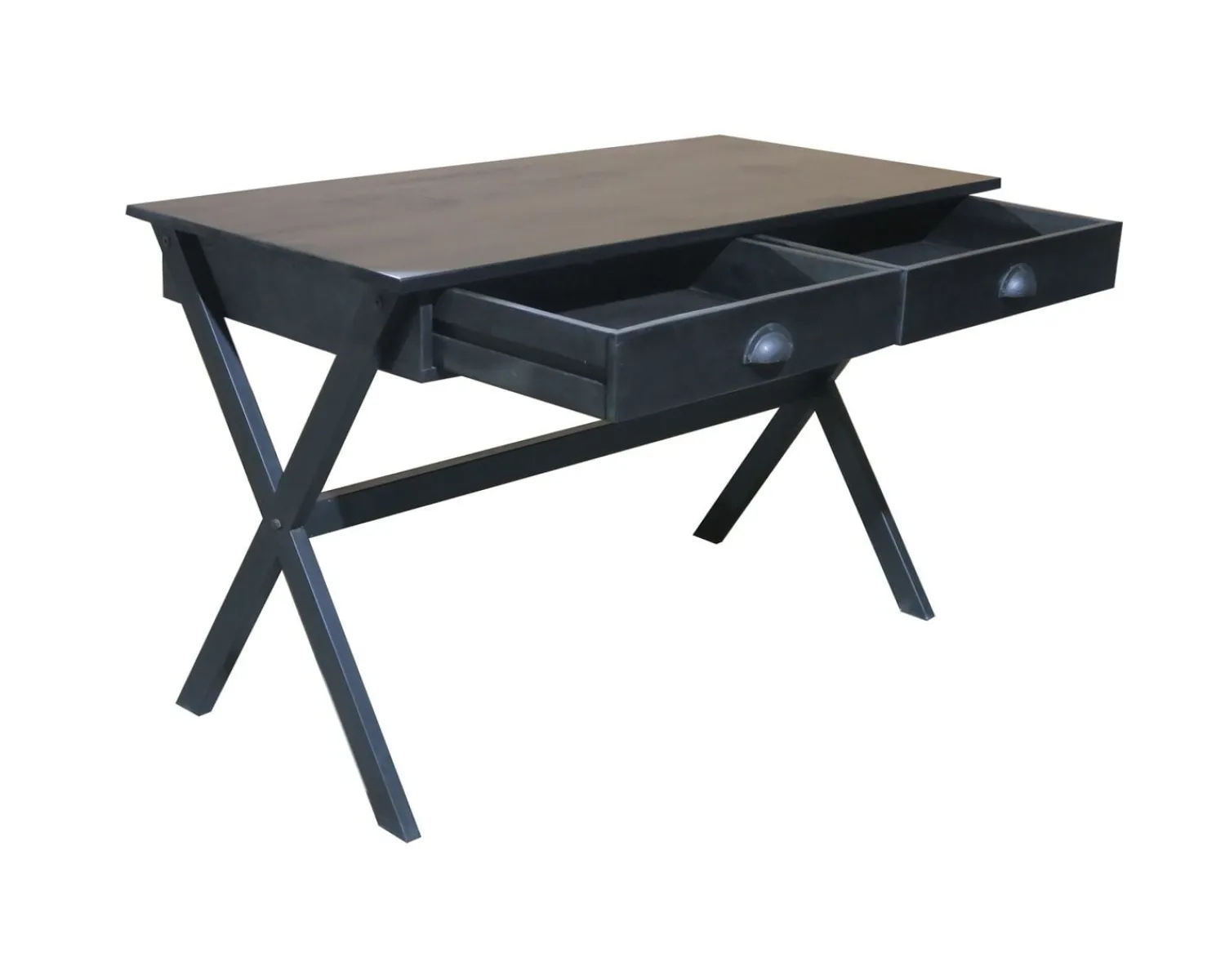 Meuble House Bureau noir en bois et métal 120cm "Atelier"
