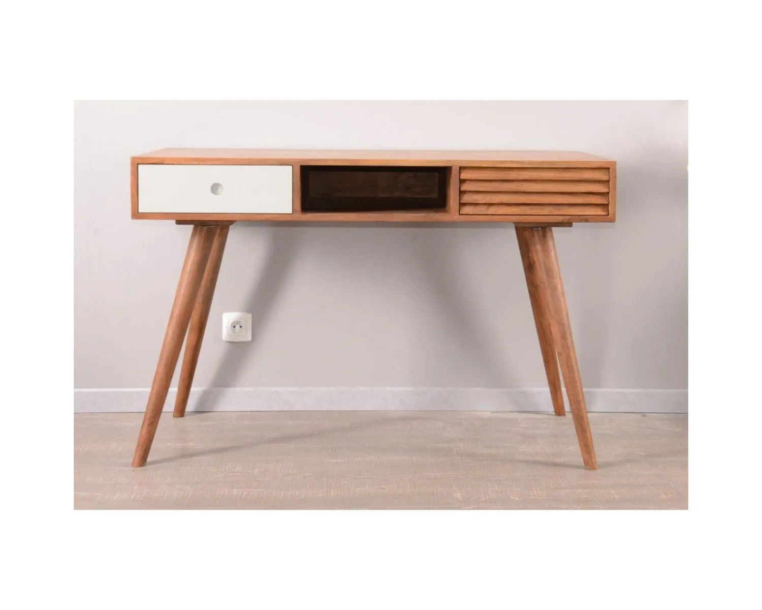 Meuble House Bureau scandinave en palissandre "Vintage grey" tiroir blanc Discount