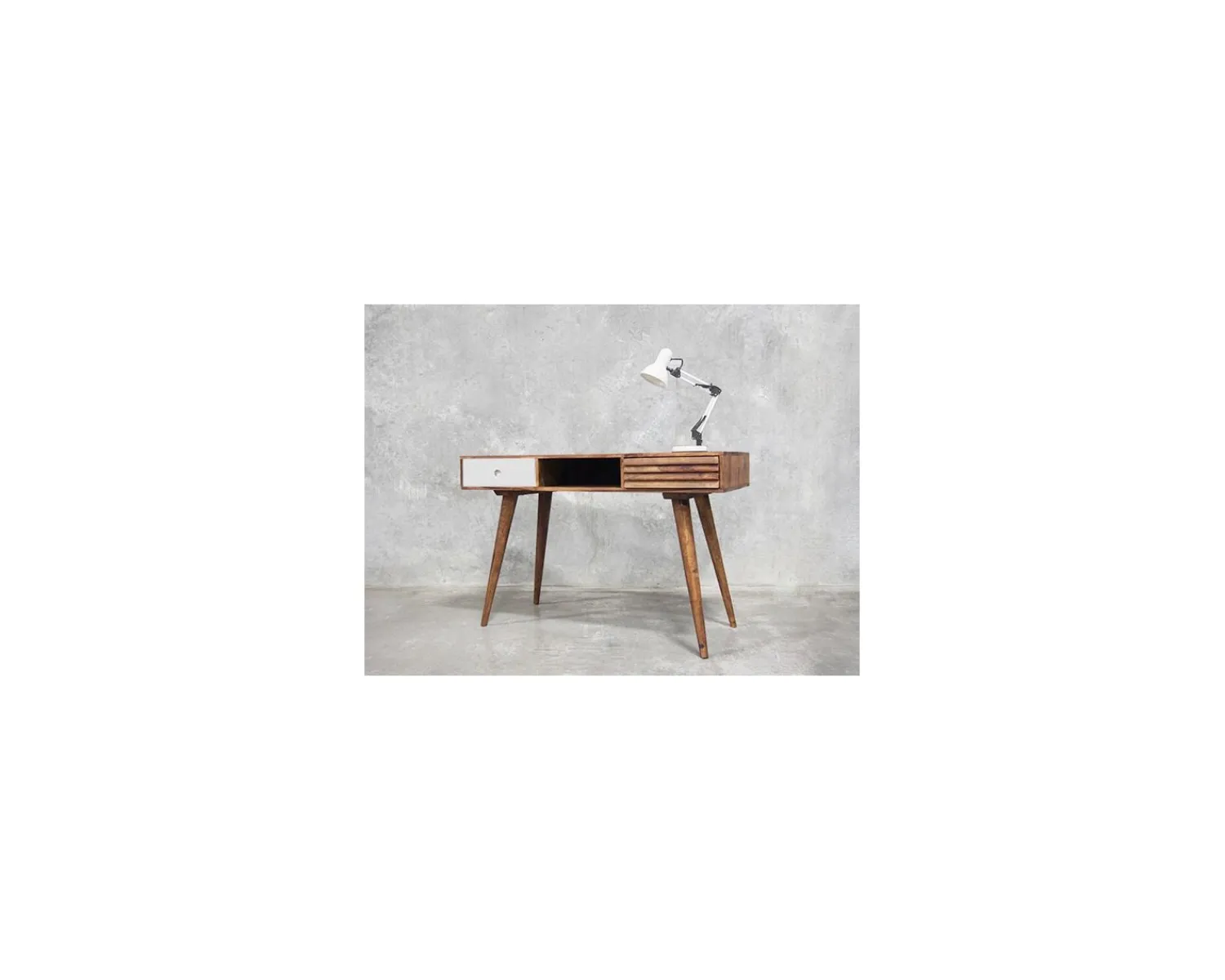 Meuble House Bureau scandinave en palissandre "Vintage grey" tiroir blanc Discount